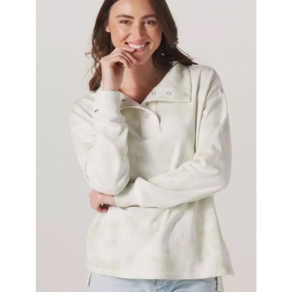 The Normal Brand Women's Small Cole Terry Snap Pullover Sweat Sage tie dye B20